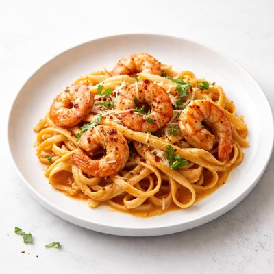 Image of Shrimp and Pasta in a Tomato Chile Cream Sauce