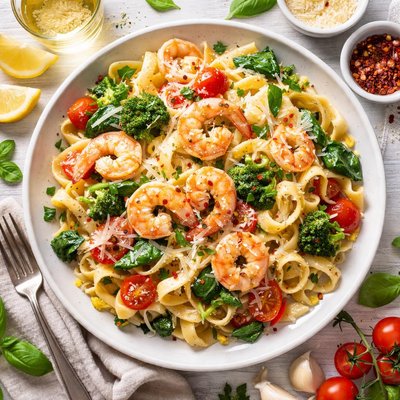 Image of Shrimp and Veggie Fettuccini Alfredo