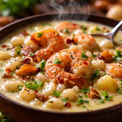 Image of Shrimp and White Corn Hominy Chowder