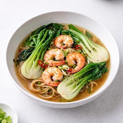 Image of Shrimp Bok Choy Noodles in a Seasoned Broth