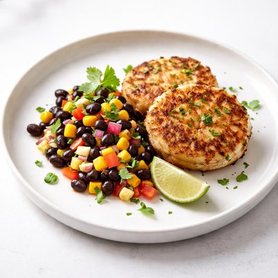 Image of Shrimp Cakes with a Black Bean and Corn Salsa