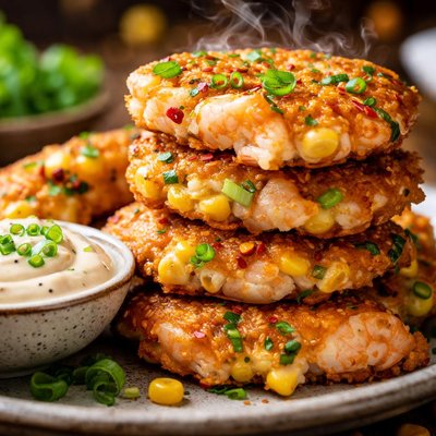 Image of Shrimp Corn Cakes with Soy Mayo