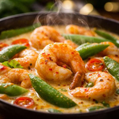 Image of Shrimp Curry with Coconut Milk and Sugar Snap Peas