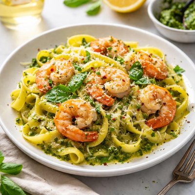 Image of Shrimp Fettuccine with Lemon Pesto Parmesan Rag