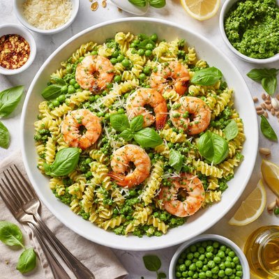 Image of Shrimp Fusilli with Sweet Pea Pesto