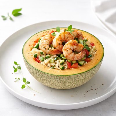 Image of Shrimp in Cantaloupe with Orzo Pasta