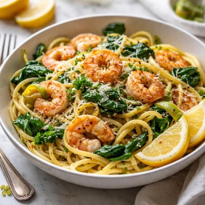 Image of Shrimp Leek and Spinach Pasta