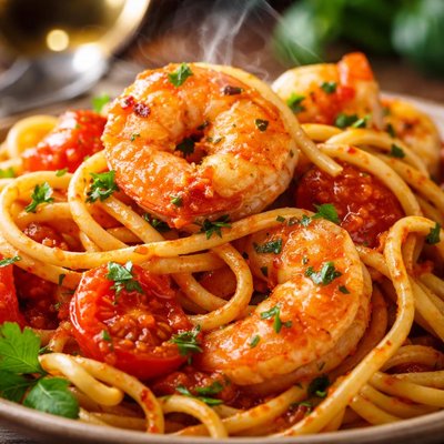 Image of Shrimp Linguine in a Tomato and White Wine Sauce