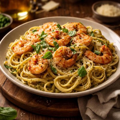 Image of Shrimp Linguine with Pesto Cream Sauce