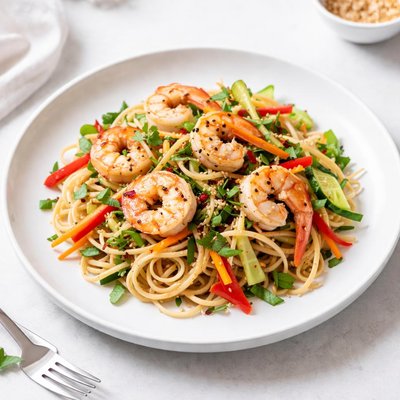 Image of Shrimp Pasta Salad with Asian Dressing