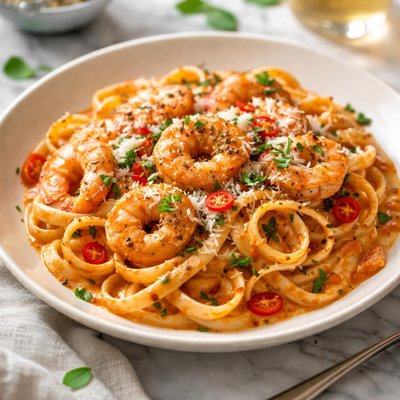 Image of Shrimp Pasta with a Chilli Tomato Alfredo