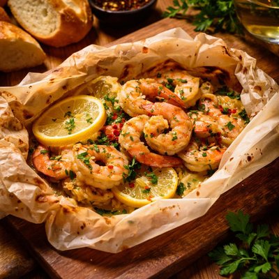 Image of Shrimp Scampi En Cartoccio