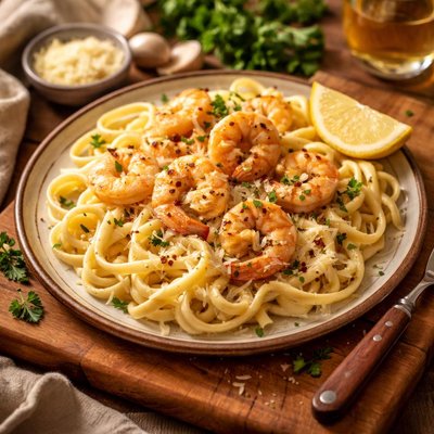 Image of Shrimp Scampi with Pasta Alfredo