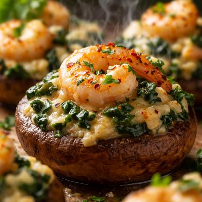 Image of Shrimp Spinach and Cheese Stuffed Mushrooms