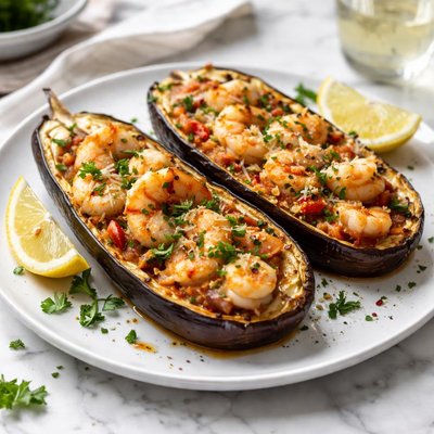 Image of Shrimp Stuffed Eggplant Aubergine
