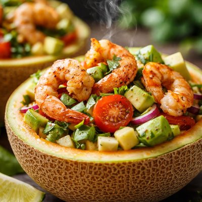 Image of Shrimp Summer Salad in Cantaloupe Bowls