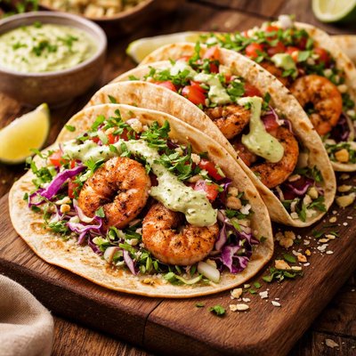 Image of Shrimp Tacos with Avocado Cream Sauce
