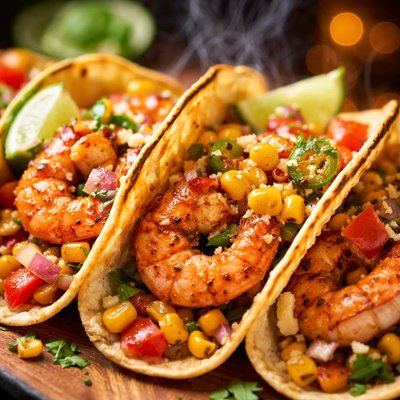 Image of Shrimp Tacos with Warm Corn Salsa