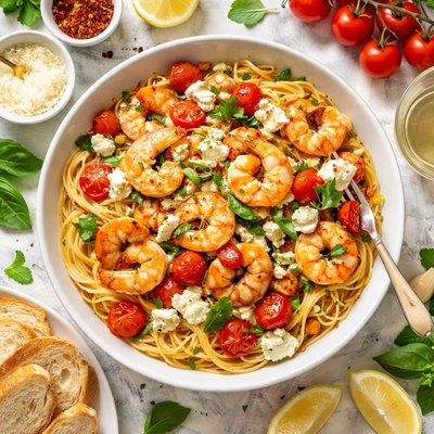 Image of Shrimp Tomato and Goat Cheese Pasta
