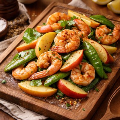 Image of Shrimp with Apples and Snow Peas