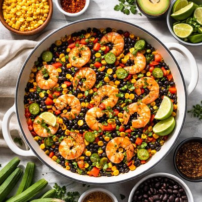 Image of Shrimp with Black Beans Okra Fresh Corn