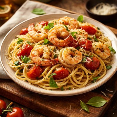 Image of Shrimp with Fresh Tomatoes and Pasta