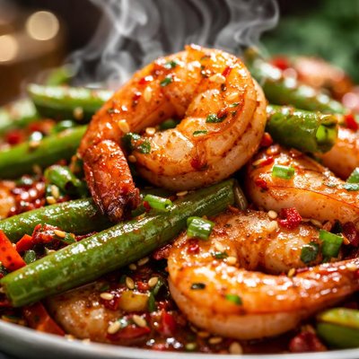 Image of Shrimp with Green Beans in Thai Chili Sauce