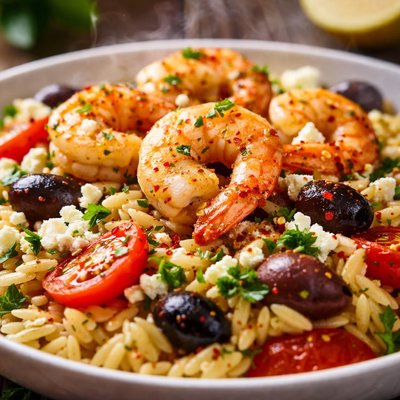 Image of Shrimp with Orzo Olives and Feta