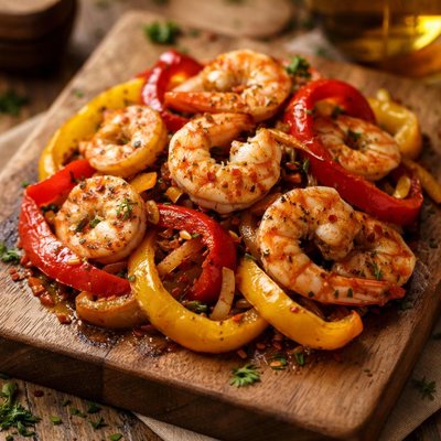 Image of Shrimp with Red and Yellow Peppers
