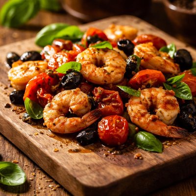 Image of Shrimp with Tomatoes Olives and Basil