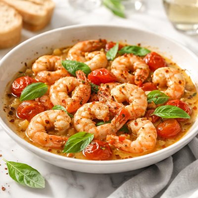 Image of Shrimp with Tomatoes Wine and Basil