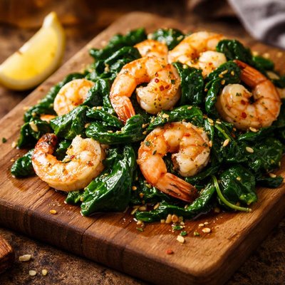 Image of Shrimp with Wilted Spinach