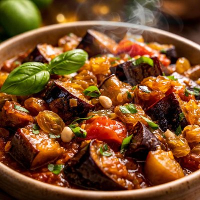 Image of Sicily Knows Best Eggplant Stew with Honey Golden Raisin