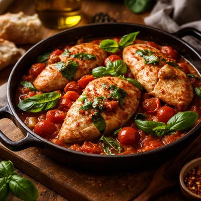 Image of Simmered Tomato and Basil Chicken