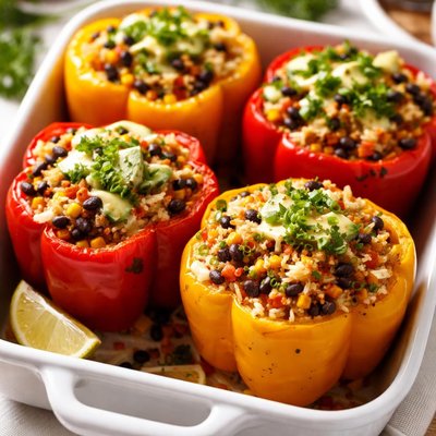 Image of Simple Beans and Rice Stuffed Bell Peppers