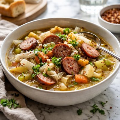 Image of Simple Cabbage Sausage Soup
