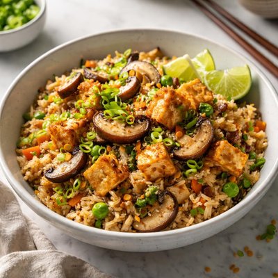 Image of Simple Fried Rice with Mushrooms and Tofu