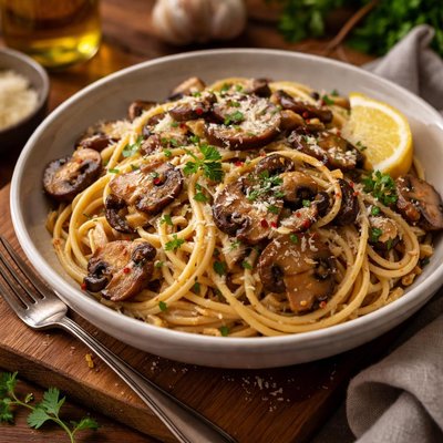 Image of Simple Garlic Mushroom Pasta