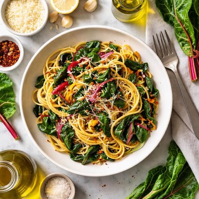 Image of Simple Light Swiss Chard and Spaghetti