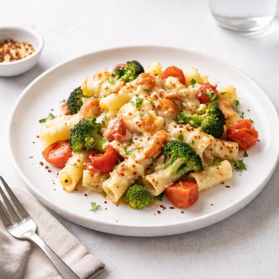 Image of Simple Pasta and Cheese Bake with Veggies for Two