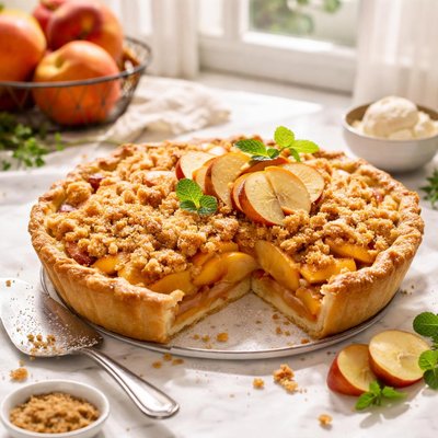 Image of Simple Peach Pie with Apple Accent and Crumble Topping