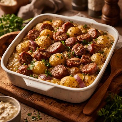 Image of Simple Potato Salad Sausage Bake