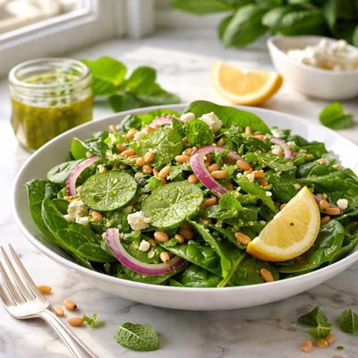 Image of Simple Spinach Salad with Lemon Mint Dressing
