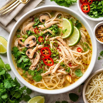 Image of Simple Thai Chicken and Noodle Soup