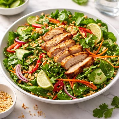 Image of Simple Thai Chicken Spinach Salad