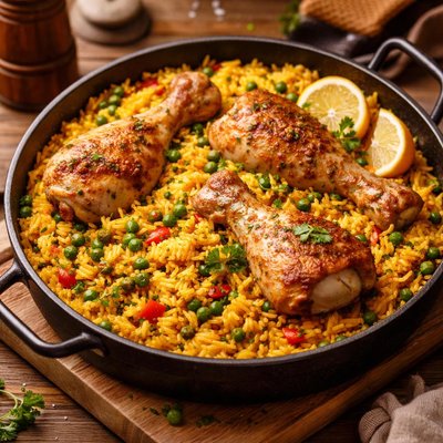 Image of Simple Yellow Rice with Chicken Legs