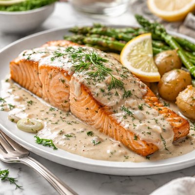 Image of Simply Elegant Salmon in Champagne Sauce with Fresh Dill