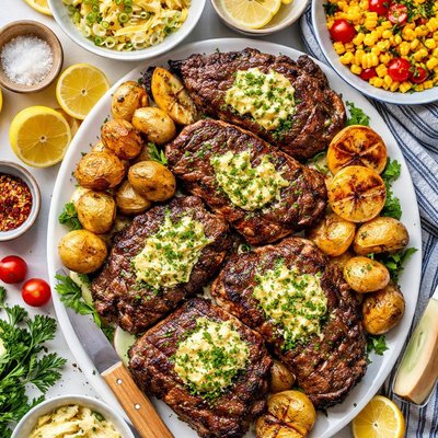 Image of Sizzlin Summer Steaks Spuds with Cheesy Scallion Butter
