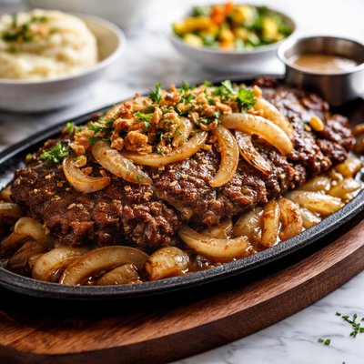 Image of Sizzling Chopped Sirloin with Sauteed Onions