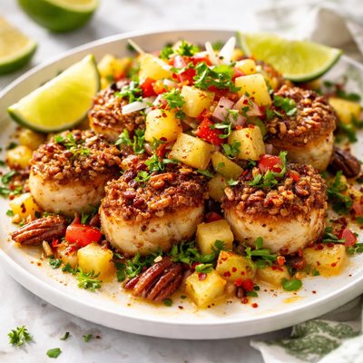 Image of Sizzling Pecan Scallops with Pineapple Salsa
